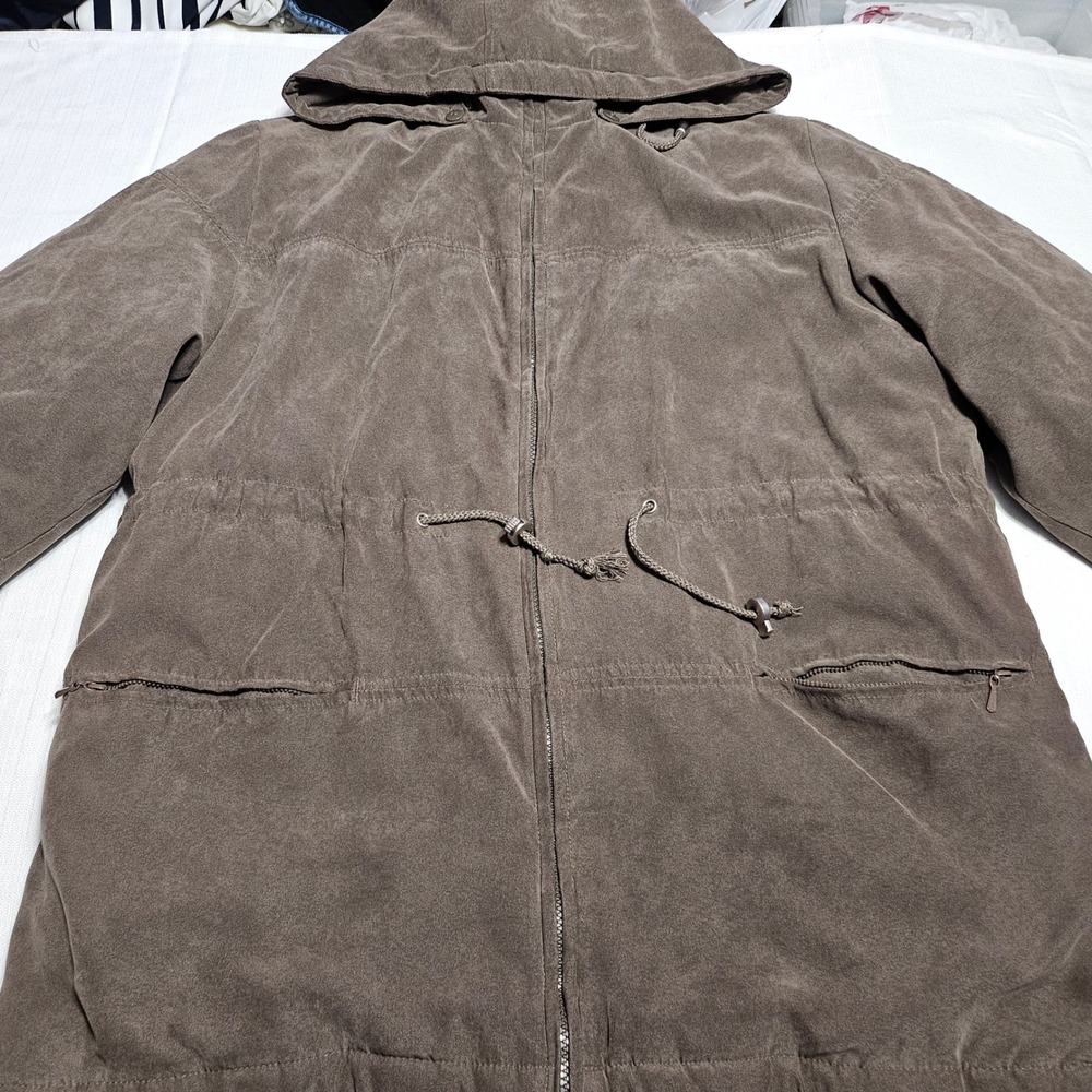Giorgio Morandi Jacket Women's L Brown Hooded Zip Up‎ Anorak Parka Coat